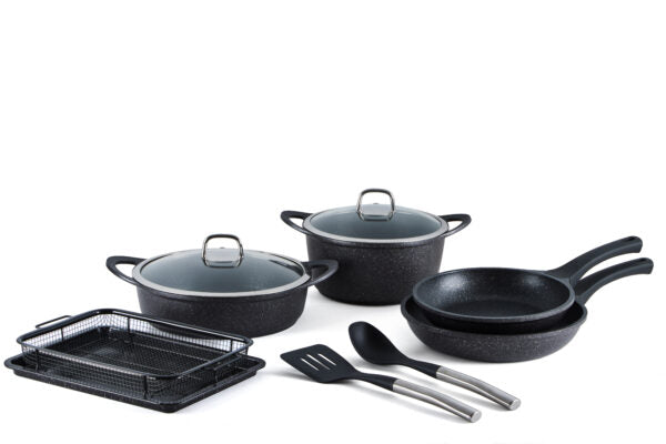 סירים סט (10) חלק (קריספר) RICHSTONE שיש זהב וכסף יציקת אלומיניום סולתם