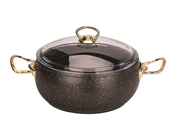 סיר 28 סמ 6.4 ליטר יציקת אלומיניום עם מכסה זכוכית BELLY סולתם