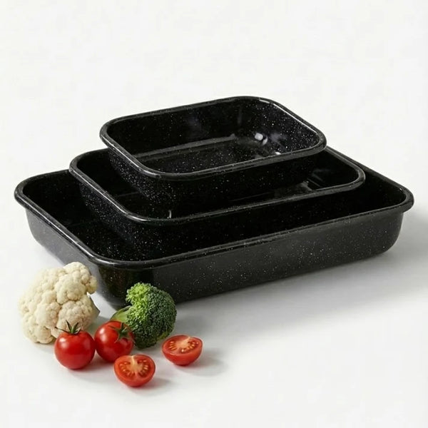 שלישיית תבניות אמייל ENAMELWARE שחור – סט אפייה והגשה איכותי לכל מטבח