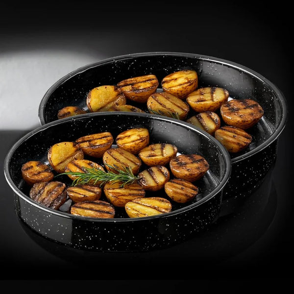 סט 2 תבניות עגולות אמייל ENAMELWARE שחור – אפייה, בישול והגשה בעיצוב אלגנטי