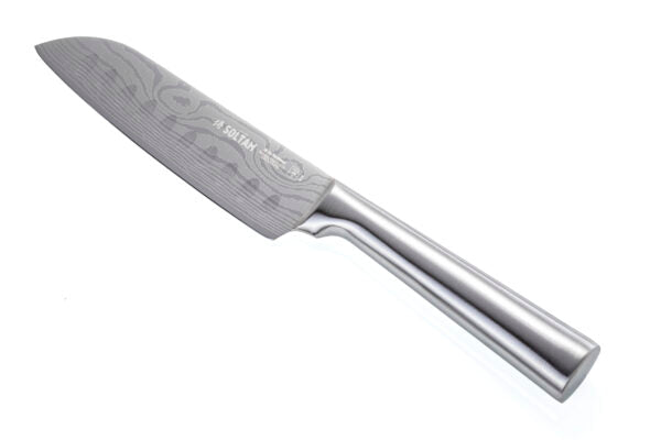 סכין סנטוקו PRINCESS ידית נירוסטה 5"/12.7 ס"מ חריטה גימור דמסקוס בדיספלי סולתם