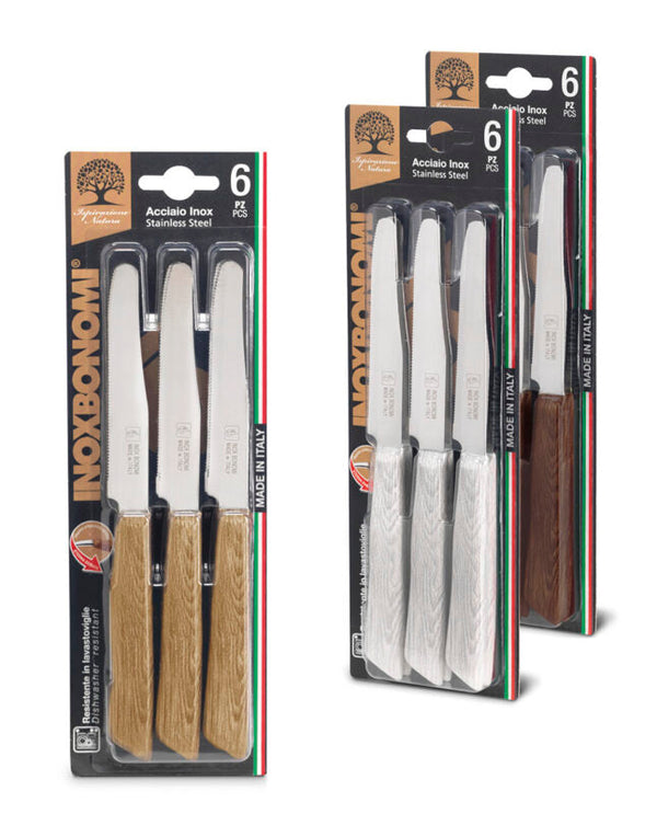 סכינים סט (6) ידיות דמוי עץ מולבן/מהגוני/אלון איטליה סולתם