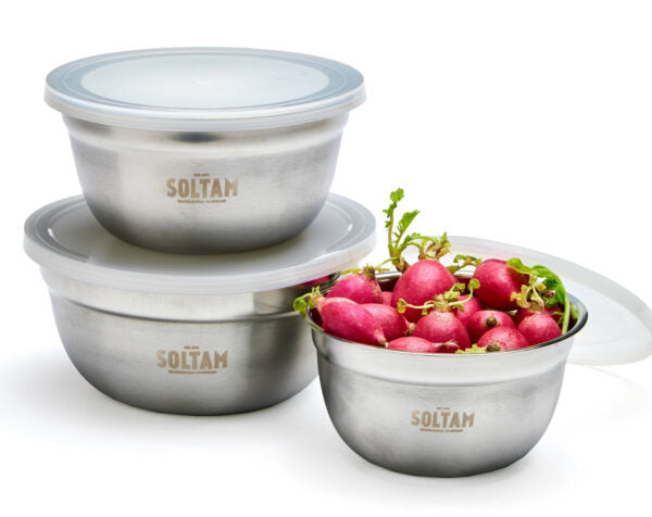 קערת ערבול עם מכסה לבן סט (3) 14/16/18 נירוסטה סולתם